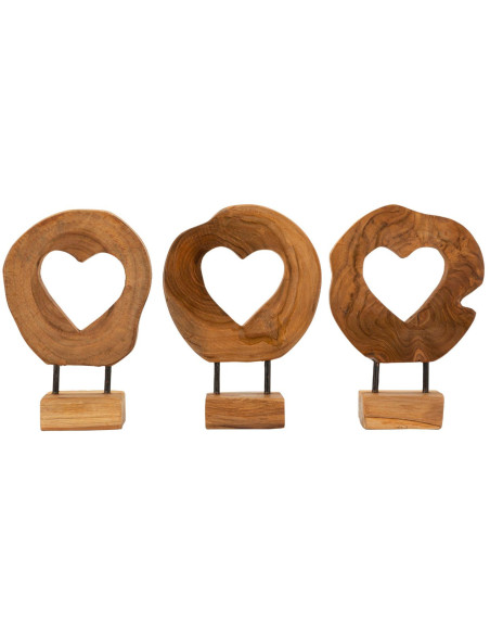 Sculpture artisanale sur pied Coeur Hauteur 28 cm en Bois de teck recyclé Marron Hasi - 6