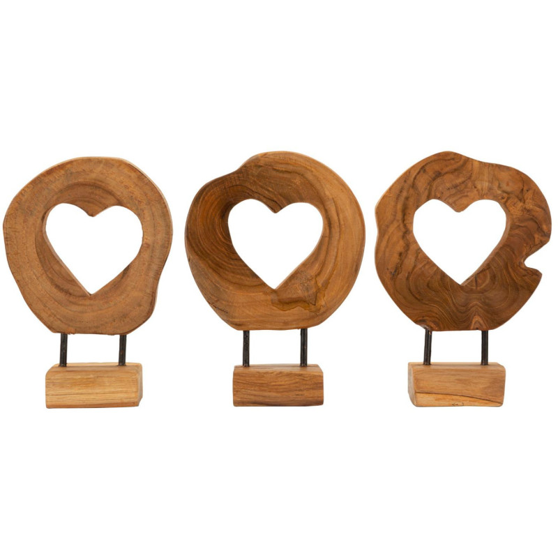 Sculpture artisanale sur pied Coeur Hauteur 28 cm en Bois de teck recyclé Marron Hasi - 7