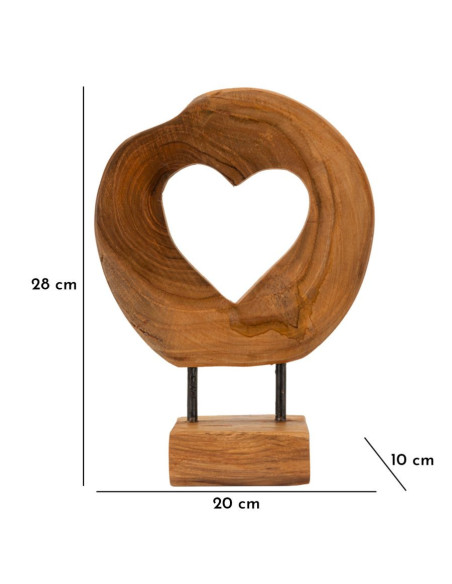 Sculpture artisanale sur pied Coeur Hauteur 28 cm en Bois de teck recyclé Marron Hasi 