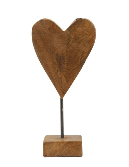 Sculpture artisanale sur pied Coeur Hauteur 35 cm en Bois de teck recyclé Marron Cuore 