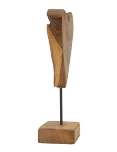 Sculpture artisanale sur pied Coeur Hauteur 35 cm en Bois de teck recyclé Marron Cuore 