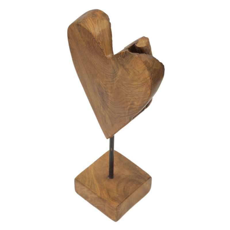 Sculpture artisanale sur pied Coeur Hauteur 35 cm en Bois de teck recyclé Marron Cuore 