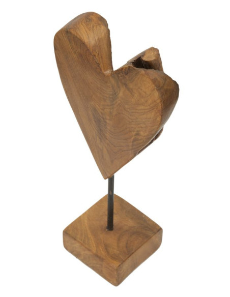 Sculpture artisanale sur pied Coeur Hauteur 35 cm en Bois de teck recyclé Marron Cuore 