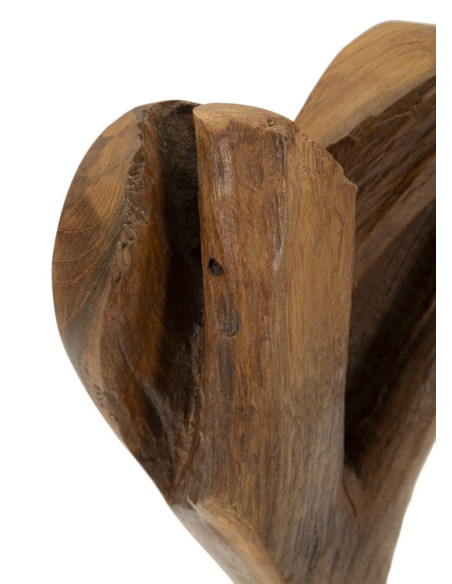 Sculpture artisanale sur pied Coeur Hauteur 35 cm en Bois de teck recyclé Marron Cuore 