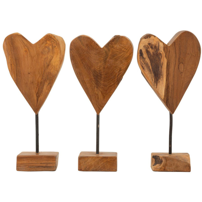 Sculpture artisanale sur pied Coeur Hauteur 35 cm en Bois de teck recyclé Marron Cuore - 7