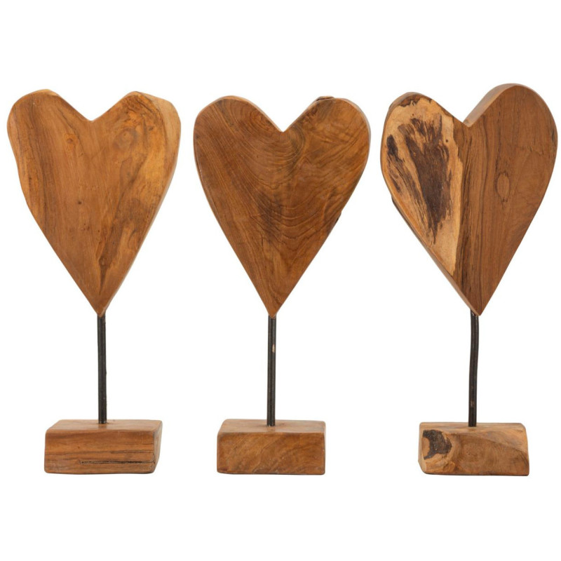 Sculpture artisanale sur pied Coeur Hauteur 35 cm en Bois de teck recyclé Marron Cuore - 8