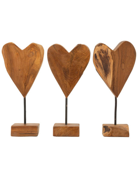 Sculpture artisanale sur pied Coeur Hauteur 35 cm en Bois de teck recyclé Marron Cuore - 8