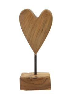 Sculpture artisanale sur pied Coeur Hauteur 25 cm en Bois de teck recyclé Marron Cuore 