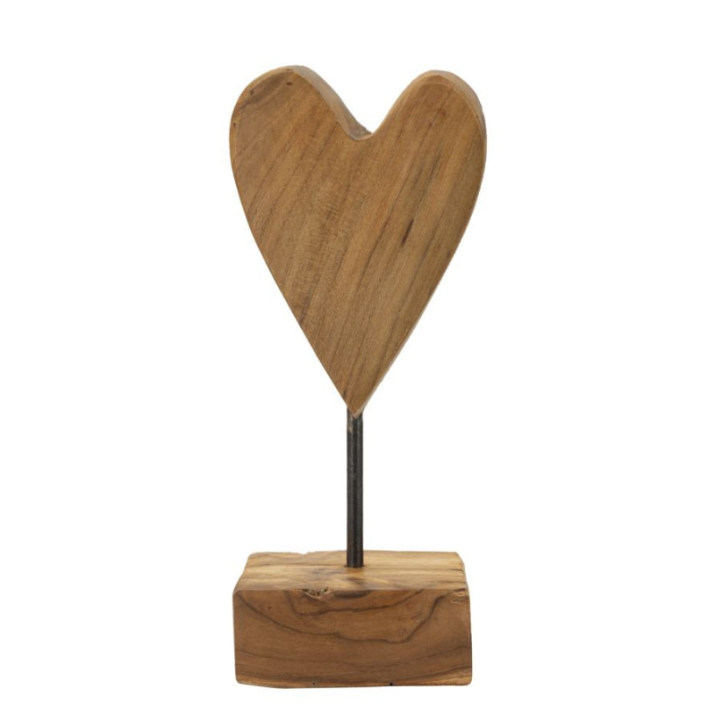 Sculpture artisanale sur pied Coeur Hauteur 25 cm en Bois de teck recyclé Marron Cuore 