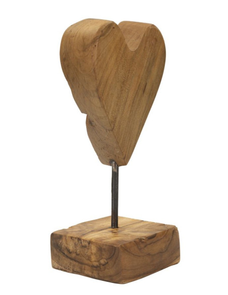 Sculpture artisanale sur pied Coeur Hauteur 25 cm en Bois de teck recyclé Marron Cuore 
