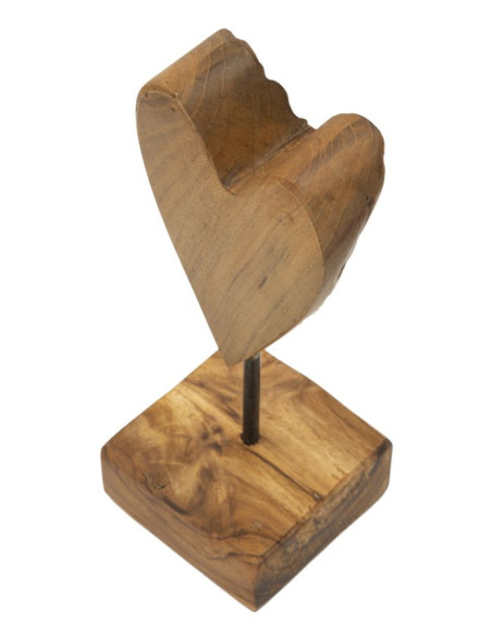 Sculpture artisanale sur pied Coeur Hauteur 25 cm en Bois de teck recyclé Marron Cuore 