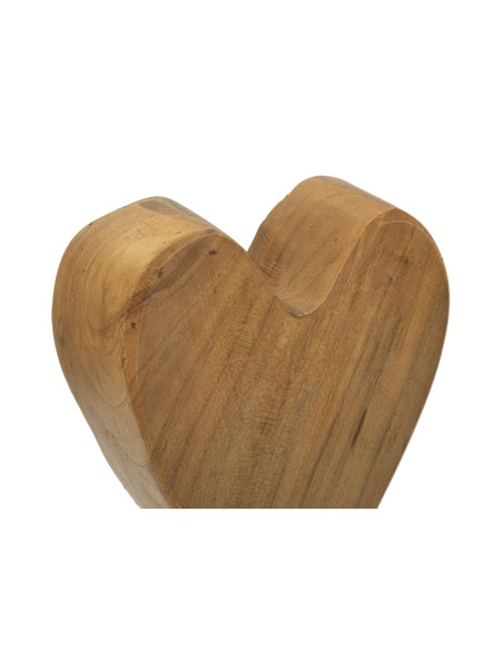 Sculpture artisanale sur pied Coeur Hauteur 25 cm en Bois de teck recyclé Marron Cuore 
