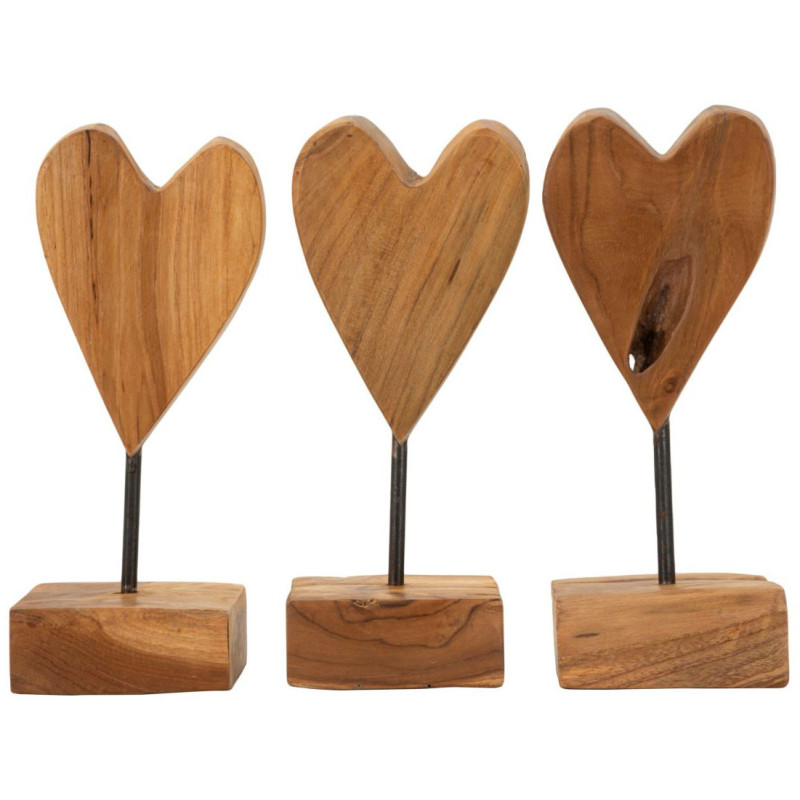 Sculpture artisanale sur pied Coeur Hauteur 25 cm en Bois de teck recyclé Marron Cuore - 7