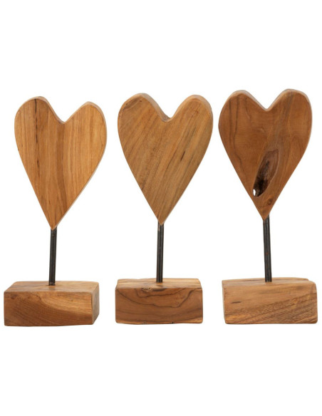 Sculpture artisanale sur pied Coeur Hauteur 25 cm en Bois de teck recyclé Marron Cuore - 7