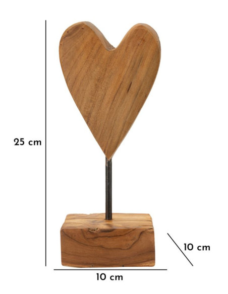 Sculpture artisanale sur pied Coeur Hauteur 25 cm en Bois de teck recyclé Marron Cuore 