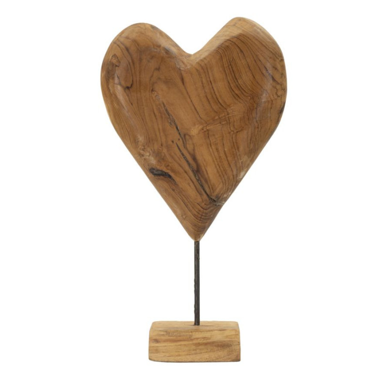 Grande Sculpture artisanale sur pied Coeur Hauteur 45 cm en Bois de teck recyclé Marron Dobu 