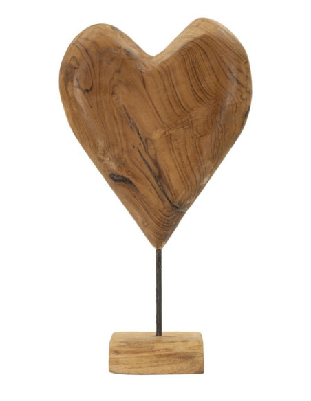 Grande Sculpture artisanale sur pied Coeur Hauteur 45 cm en Bois de teck recyclé Marron Dobu 