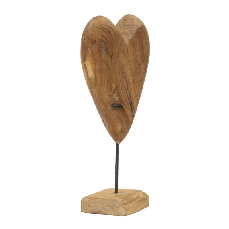 Grande Sculpture artisanale sur pied Coeur Hauteur 45 cm en Bois de teck recyclé Marron Dobu 