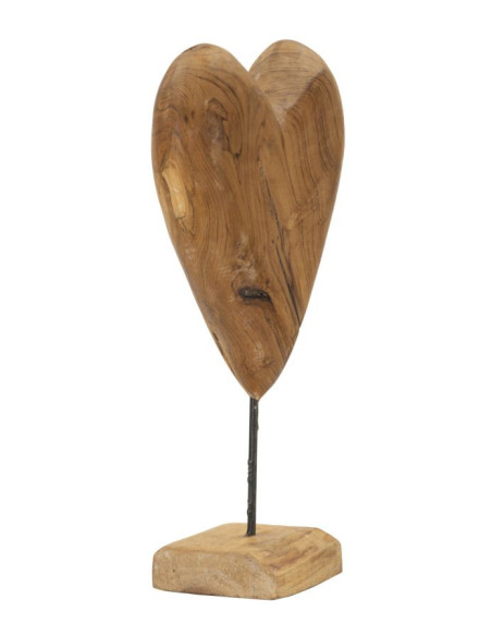 Grande Sculpture artisanale sur pied Coeur Hauteur 45 cm en Bois de teck recyclé Marron Dobu 