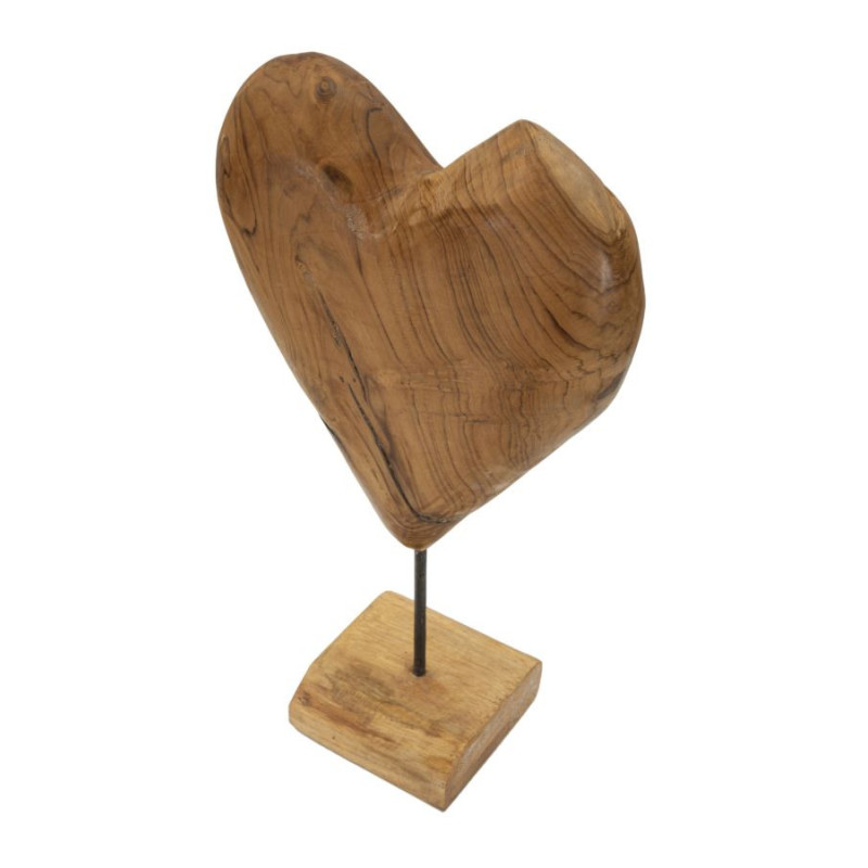 Grande Sculpture artisanale sur pied Coeur Hauteur 45 cm en Bois de teck recyclé Marron Dobu 