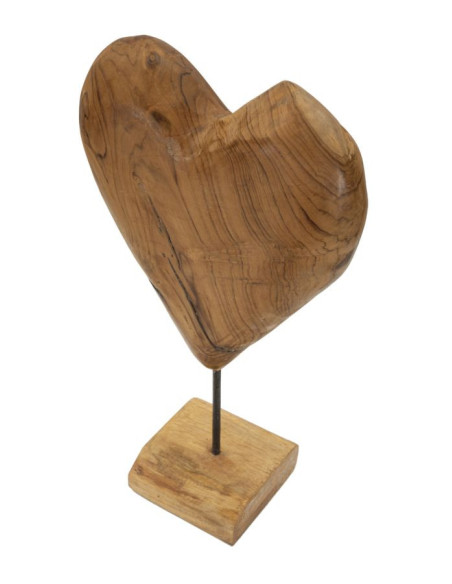 Grande Sculpture artisanale sur pied Coeur Hauteur 45 cm en Bois de teck recyclé Marron Dobu 