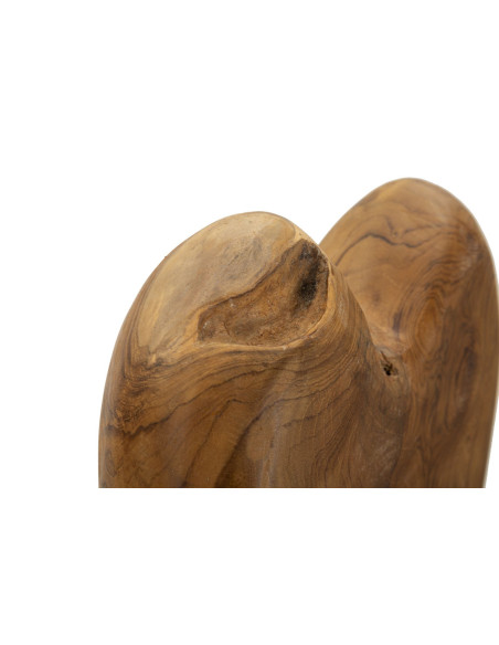 Grande Sculpture artisanale sur pied Coeur Hauteur 45 cm en Bois de teck recyclé Marron Dobu 