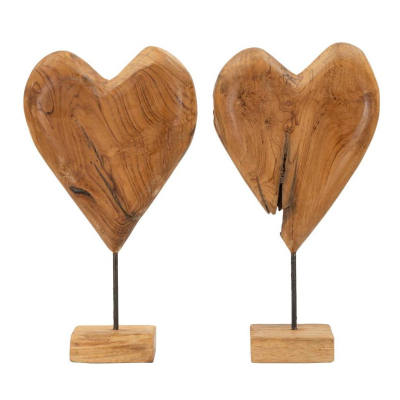 Grande Sculpture artisanale sur pied Coeur Hauteur 45 cm en Bois de teck recyclé Marron Dobu - 7