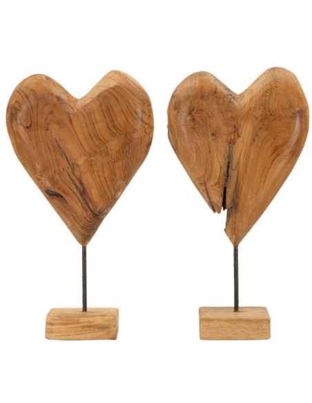 Grande Sculpture artisanale sur pied Coeur Hauteur 45 cm en Bois de teck recyclé Marron Dobu - 7