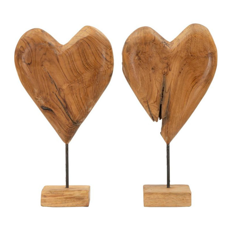 Grande Sculpture artisanale sur pied Coeur Hauteur 45 cm en Bois de teck recyclé Marron Dobu - 8