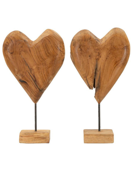 Grande Sculpture artisanale sur pied Coeur Hauteur 45 cm en Bois de teck recyclé Marron Dobu - 8