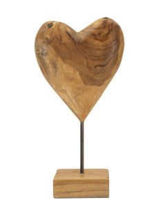 Sculpture artisanale sur pied Coeur Hauteur 37 cm en Bois de teck recyclé Marron Dobu 