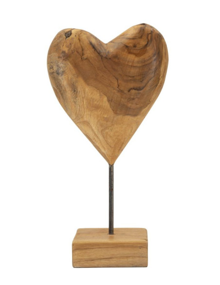 Sculpture artisanale sur pied Coeur Hauteur 37 cm en Bois de teck recyclé Marron Dobu 