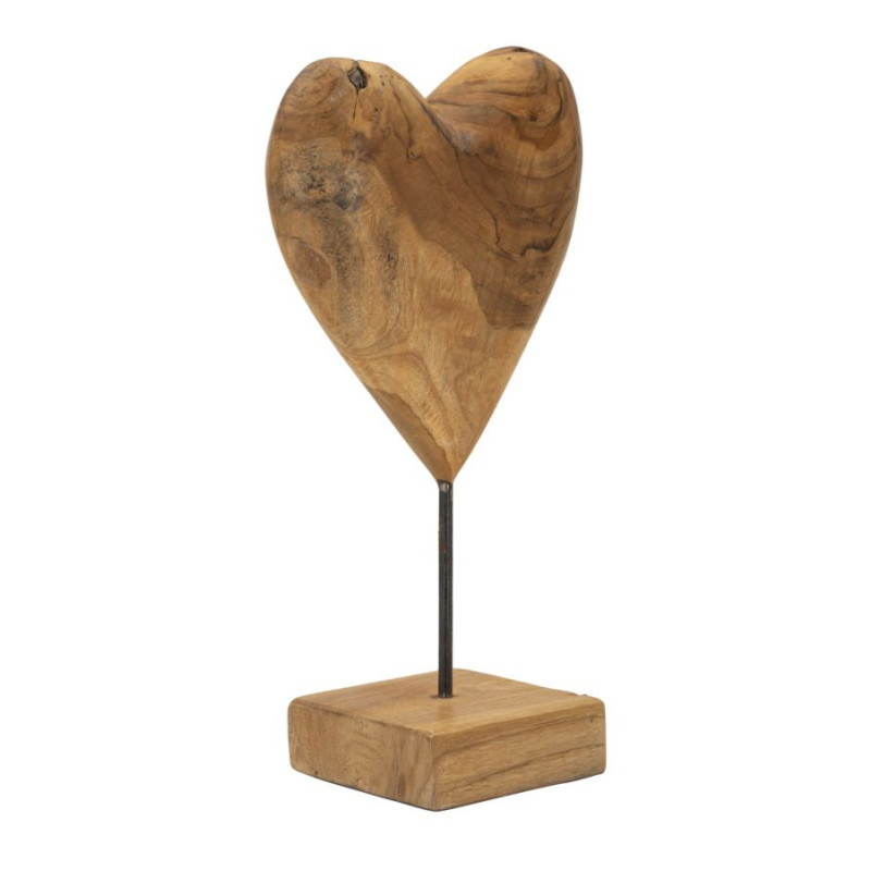 Sculpture artisanale sur pied Coeur Hauteur 37 cm en Bois de teck recyclé Marron Dobu 