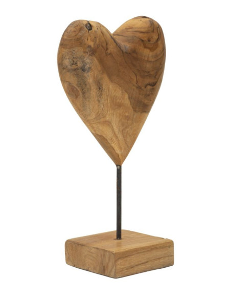 Sculpture artisanale sur pied Coeur Hauteur 37 cm en Bois de teck recyclé Marron Dobu 