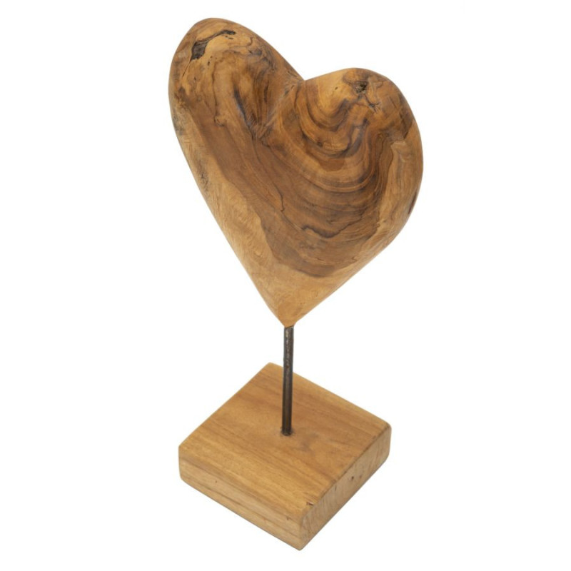 Sculpture artisanale sur pied Coeur Hauteur 37 cm en Bois de teck recyclé Marron Dobu 