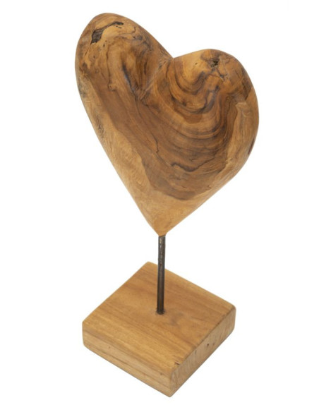 Sculpture artisanale sur pied Coeur Hauteur 37 cm en Bois de teck recyclé Marron Dobu 