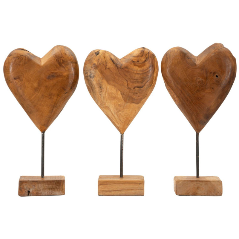 Sculpture artisanale sur pied Coeur Hauteur 37 cm en Bois de teck recyclé Marron Dobu - 7