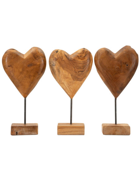 Sculpture artisanale sur pied Coeur Hauteur 37 cm en Bois de teck recyclé Marron Dobu - 7
