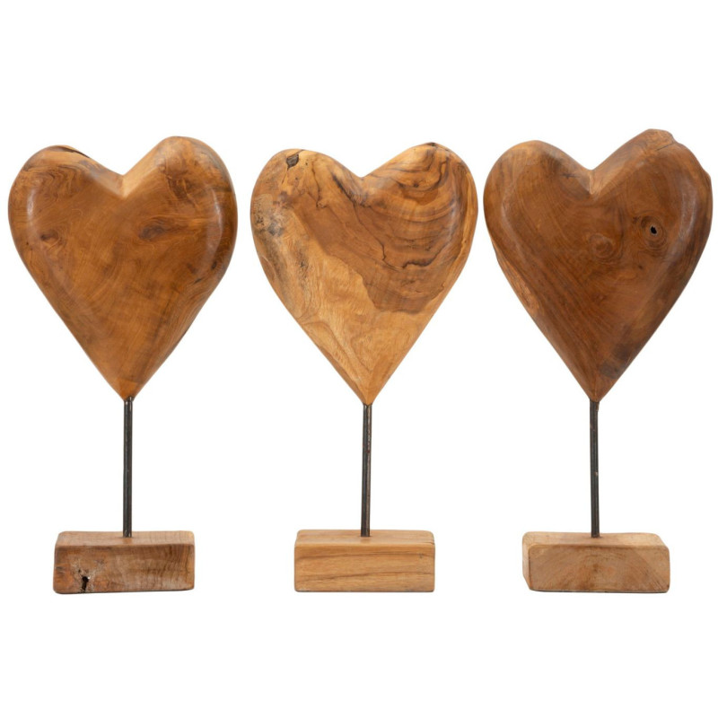 Sculpture artisanale sur pied Coeur Hauteur 37 cm en Bois de teck recyclé Marron Dobu - 8