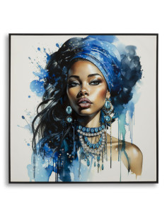 Toile murale peinte carrée Femme africaine 82x82 Cadre noir Altea A 
