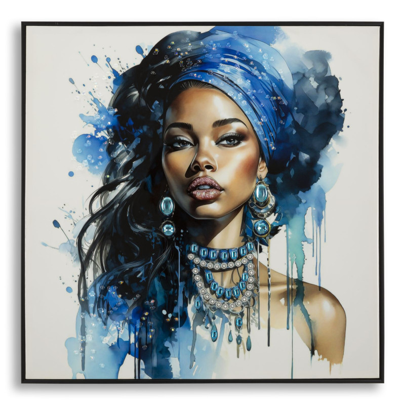 Toile murale peinte carrée Femme africaine 82x82 Cadre noir Altea A 
