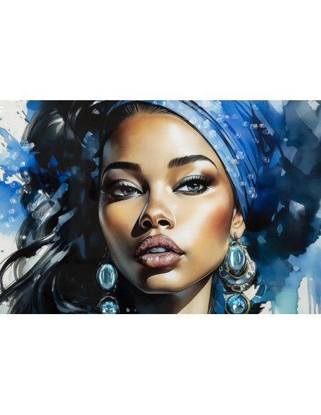 Toile murale peinte carrée Femme africaine 82x82 Cadre noir Altea A 