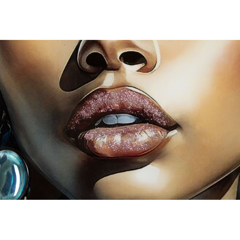 Toile murale peinte carrée Femme africaine 82x82 Cadre noir Altea A 