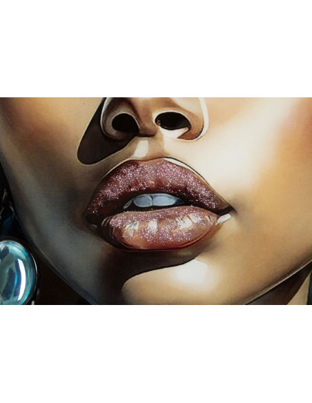 Toile murale peinte carrée Femme africaine 82x82 Cadre noir Altea A 