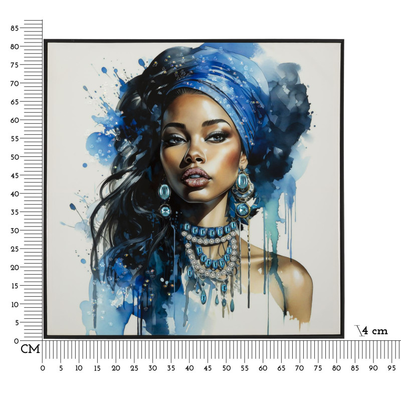 Toile murale peinte carrée Femme africaine 82x82 Cadre noir Altea A 