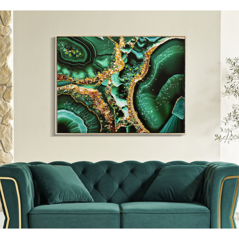 Toile murale peinte moderne abstraite 82x62 Cadre doré Smeraldy B 