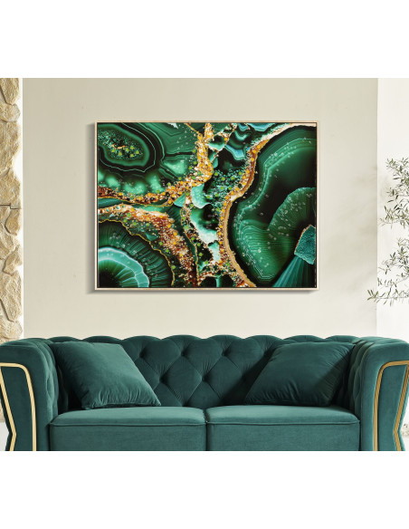 Toile murale peinte moderne abstraite 82x62 Cadre doré Smeraldy B 
