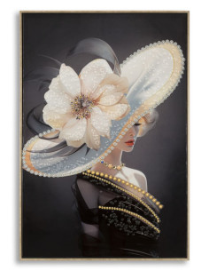 Toile murale peinte Femme avec chapeau 62x92 Cadre doré Wien A 