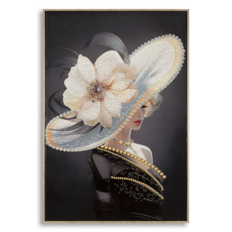 Toile murale peinte Femme avec chapeau 62x92 Cadre doré Wien A 