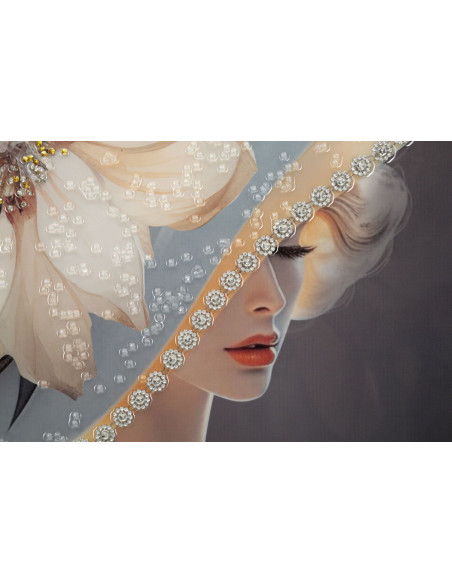 Toile murale peinte Femme avec chapeau 62x92 Cadre doré Wien A 